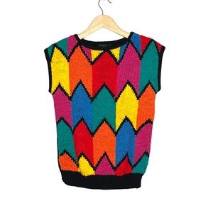 Vintage Chego International Knitted Colorful Zig Zag Chevron Vest Sweater
